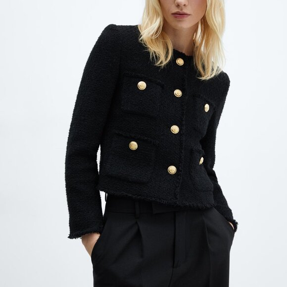 NWT Mango MNG Pocket tweed jacket in Black, Size XS, $149 - Picture 4 of 8